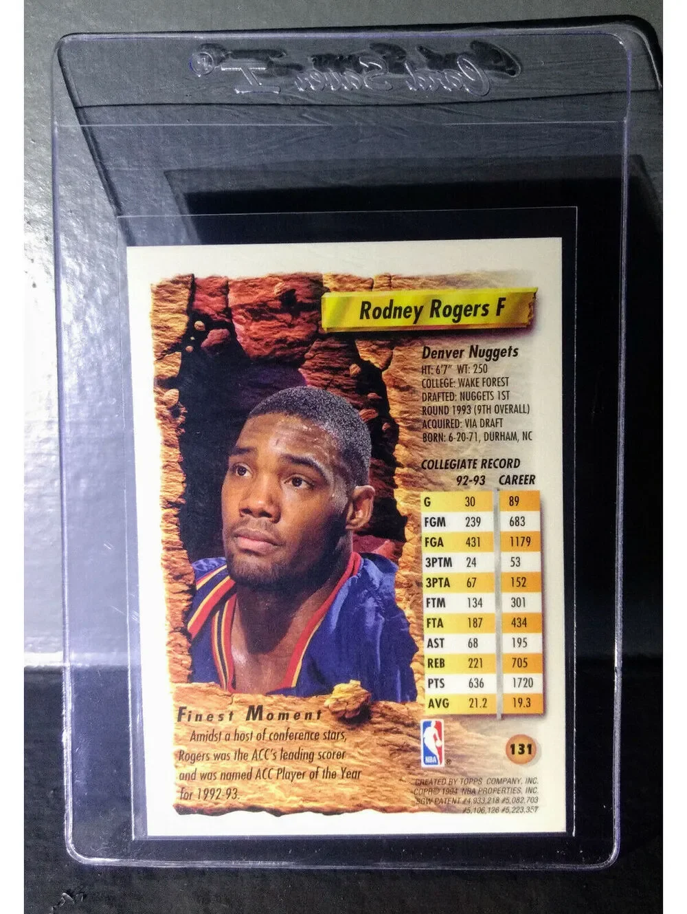 1993-94 Topps Finest Rodney Rogers #131 Rookie Basketball Card